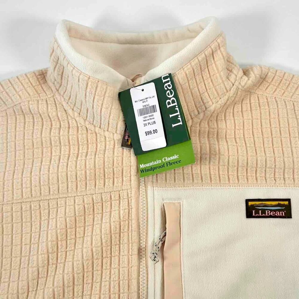NWT L.L. Bean Women's Mountain Classic Windproof Fleece Ivory Jacket - Plus 3X